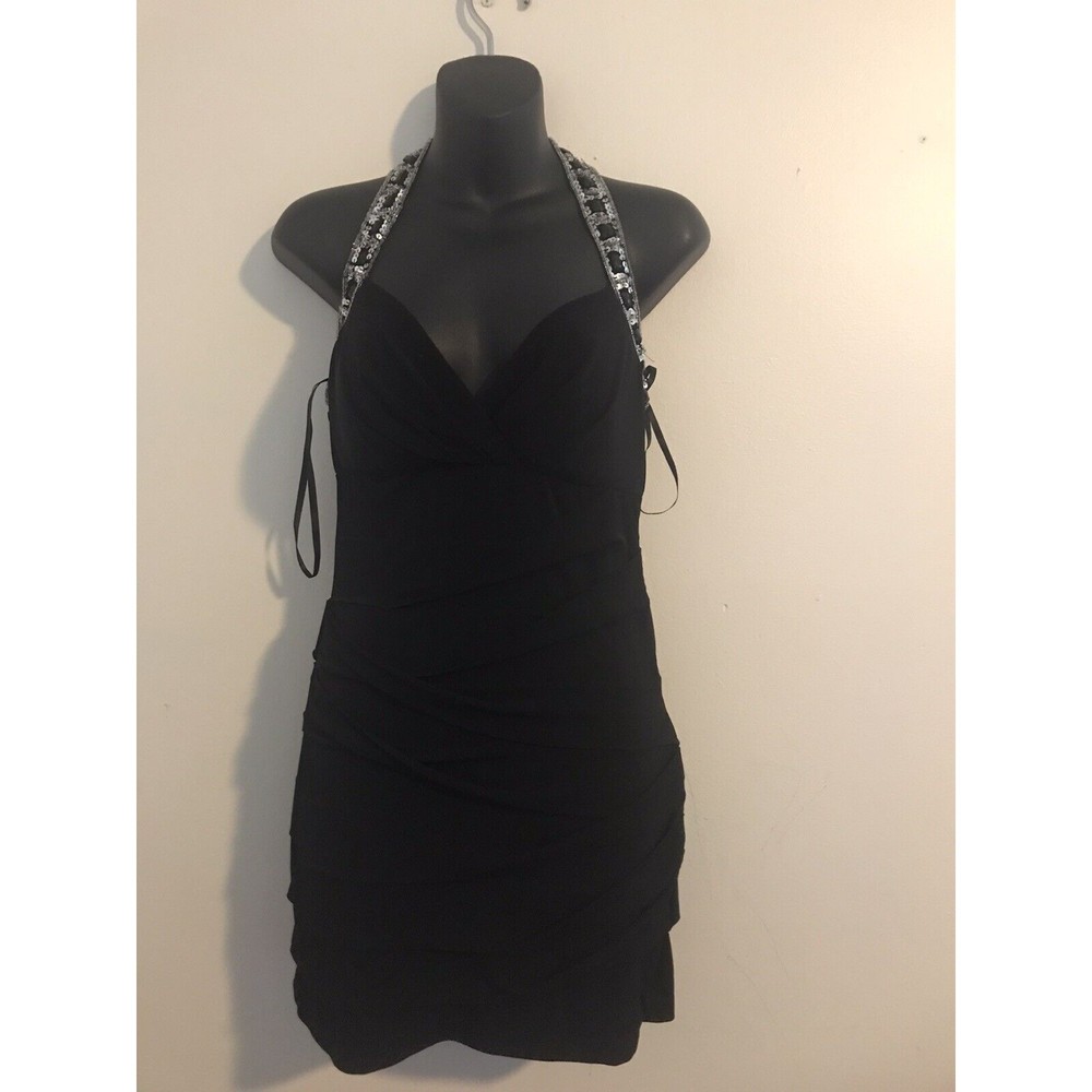 Unbranded Black Jeweled Strap Bodycon Cocktail Dress Size S